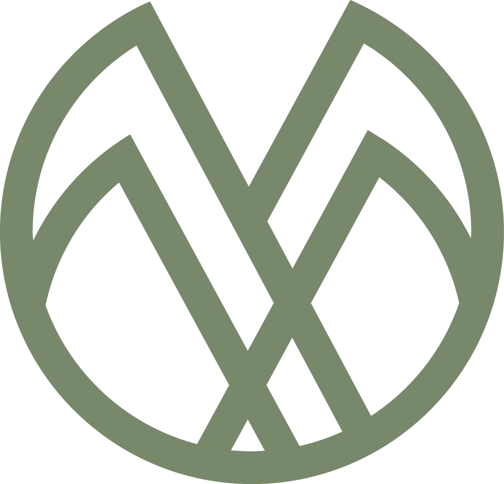 A green circular geometric logo featuring intersecting lines forming abstract shapes within the circle, representing Monumé Psychology assessment clinic’s expertise in adult ADHD assessment and diagnosis.