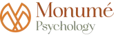 Logo for Monumé Psychology featuring an abstract orange symbol on the left and the words "Monumé Psychology" in brown and gray text on the right, highlighting expertise in psychological assessment Mississauga.