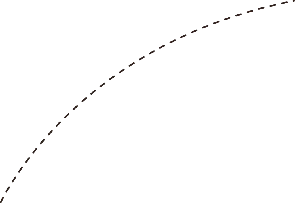 A black dashed curve, symbolizing pathways in learning and ADHD testing, arcs from the lower left to the upper right on a white background.