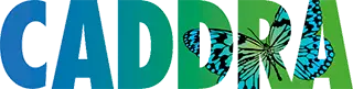 The image shows the letters "CADDRA" in bold letters with a blue butterfly overlaid on the "DRA" portion, representing Monumé Psychology assessment clinic, specializing in adult ADHD assessment and diagnosis.
